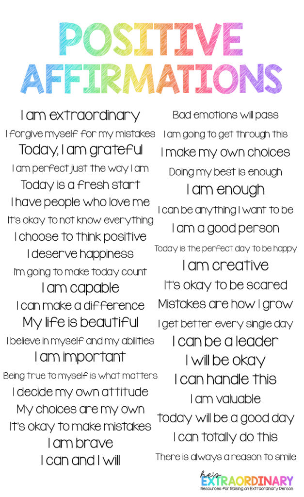 Printable Positive Affirmations For Students