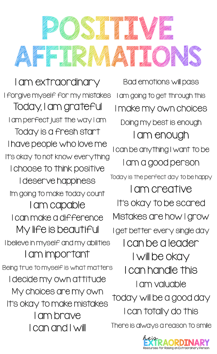 101 Free Printable List Of Positive Thinking Affirmations For Kids And ...