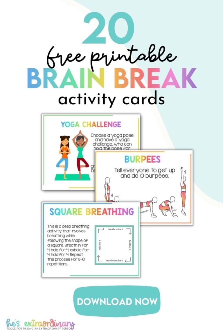 Brain Breaks for Kids - 20 Printable Activity Cards