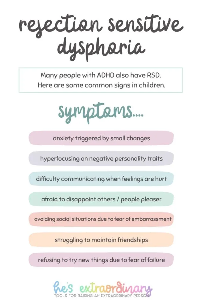ADHD & RSD, list of symptoms of rejection sensitive dysphoria