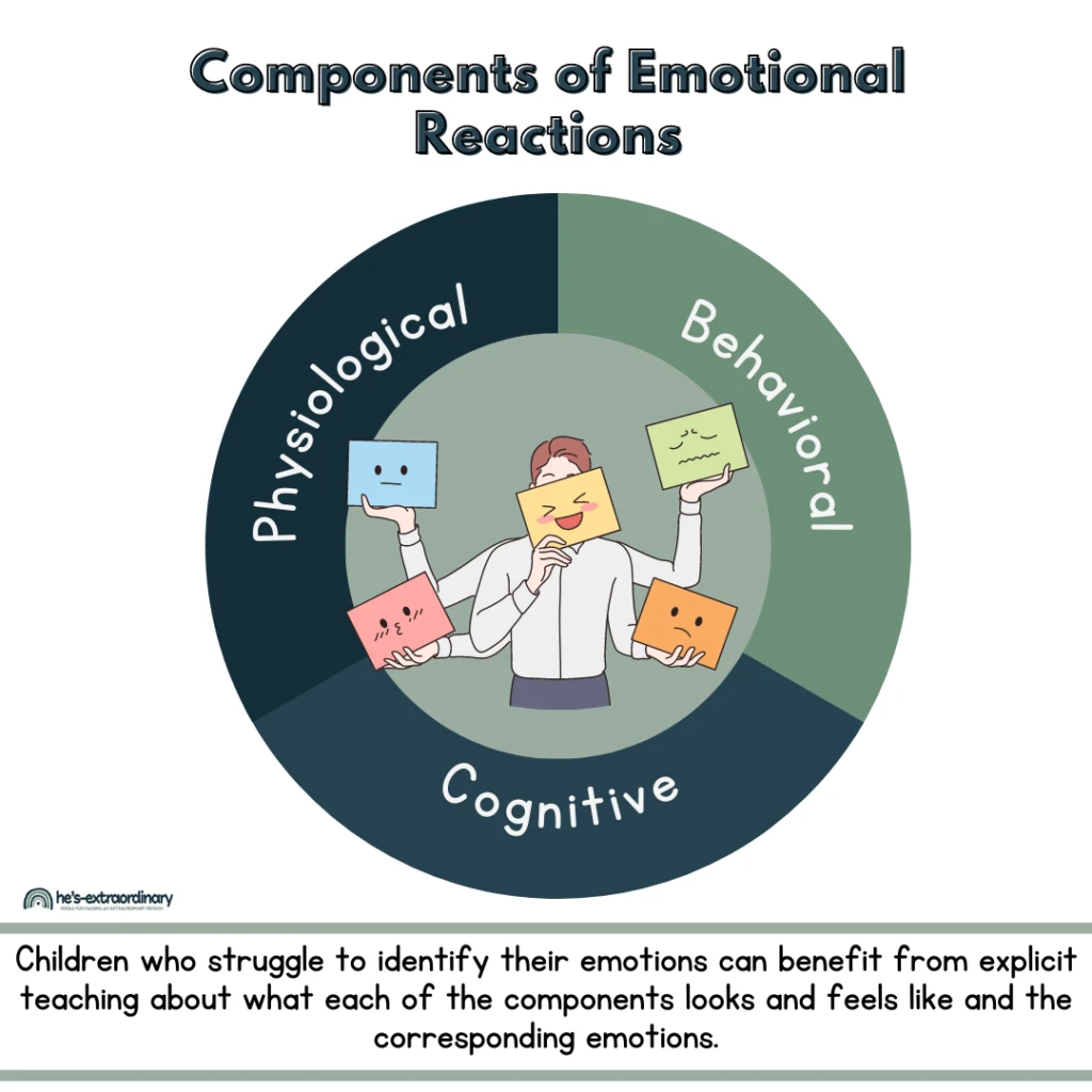 Circle Diagram expressing the 3 Components of emotional reactions - physiological, behavioral, an cognitive. 